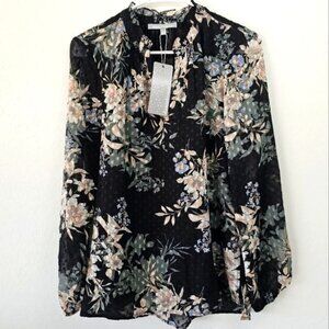 Daniel Rainn Anthropologie Black Floral Long Sleeve Tunic Blouse Size Small NWT
